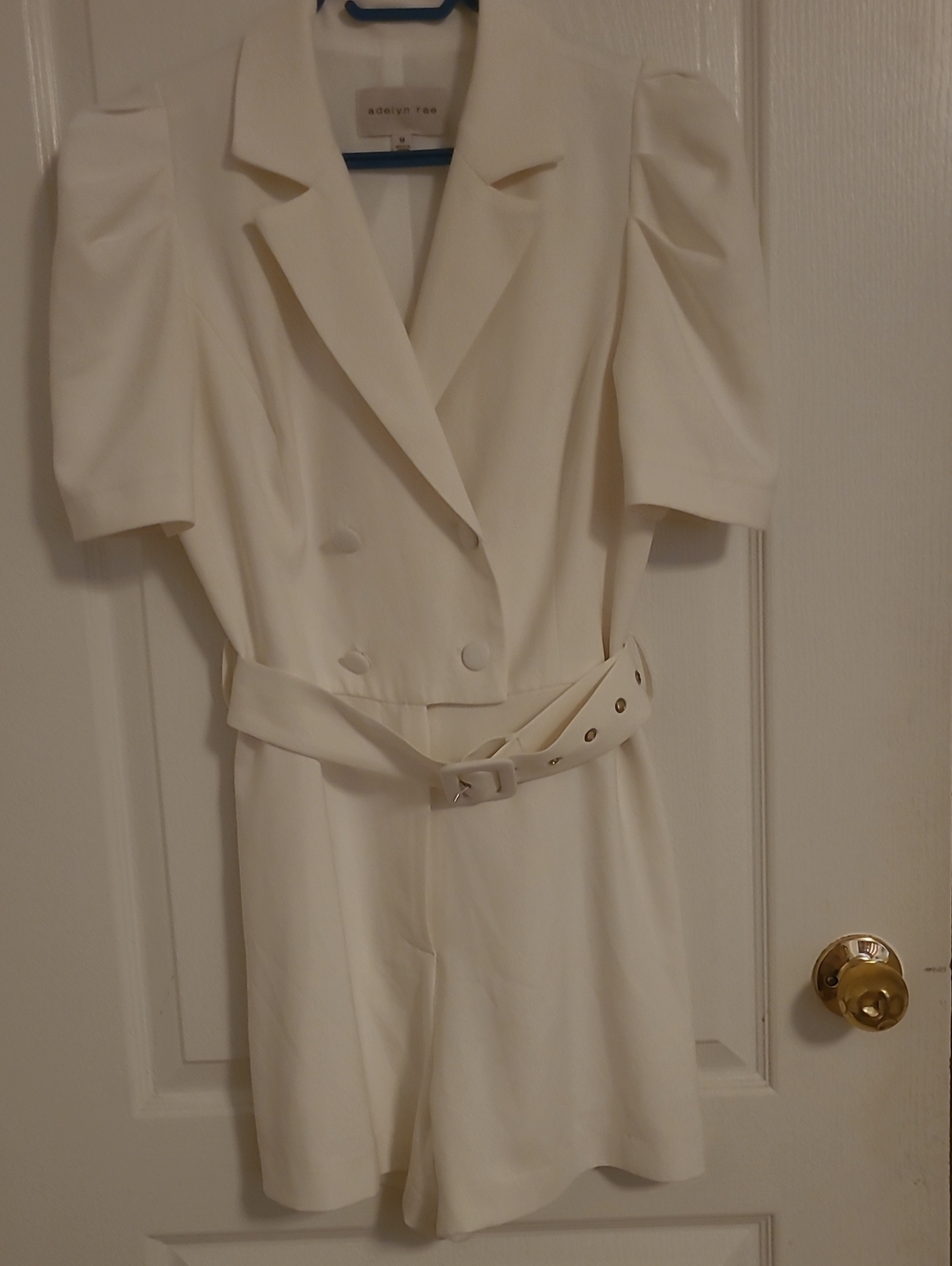 Adelyn Rae Cream Double-Breasted Belted Romper